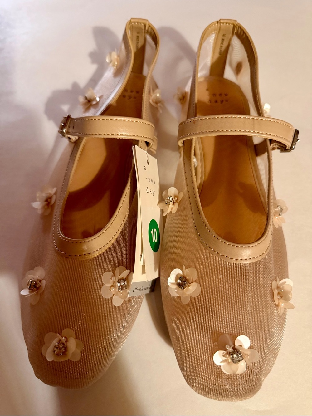 a new day Nude Pink Floral Mary Jane Flats